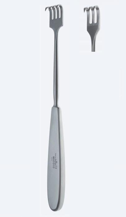 Ретрактори (ранорозширювачі) Volkmann, фіг. 2, гострокінцеві, розмір леза 9 x 13 мм, загальна дожина 225 мм. Бренд - Asanus Medizintechnik Gmb, Німеччина